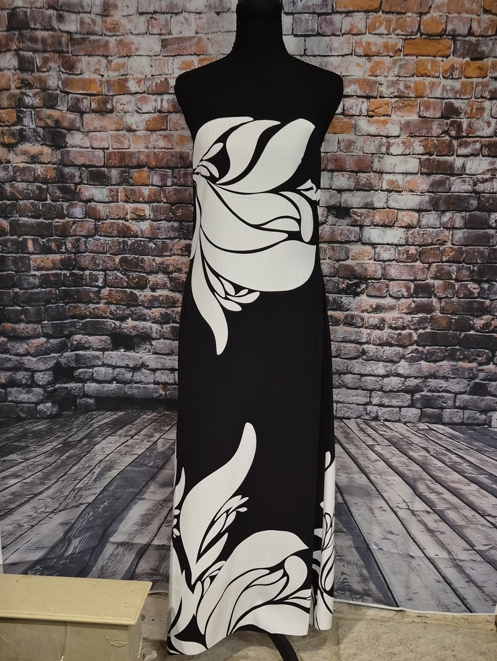 Express Black Strapless Maxi Dress with White Floral Motif